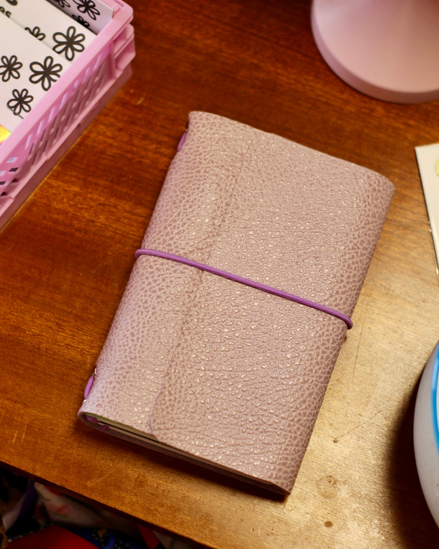 Carnet en cuir grainé - Lilas