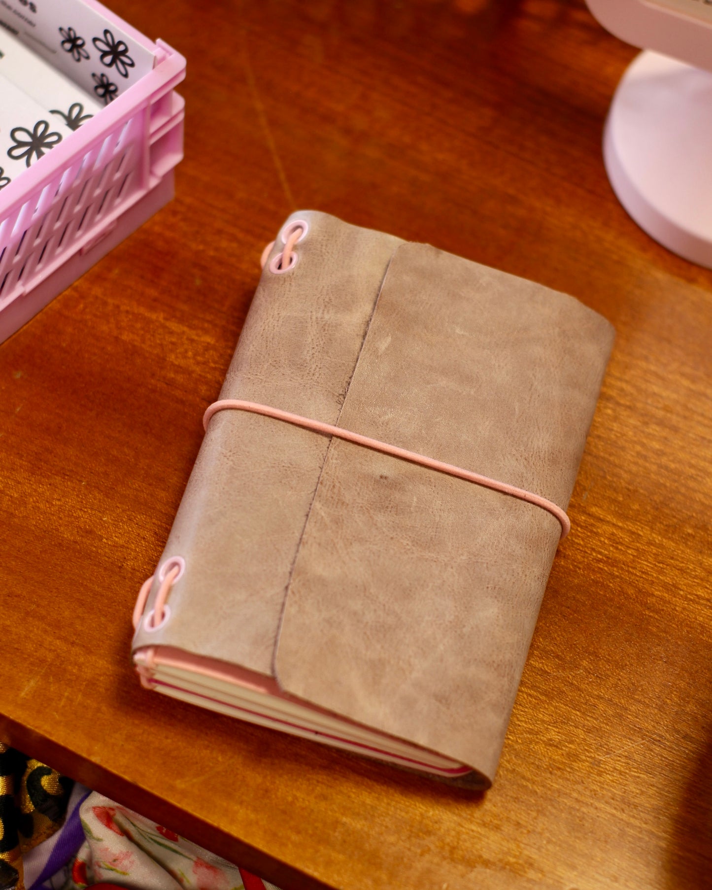 Carnet en cuir - Rose Pastel