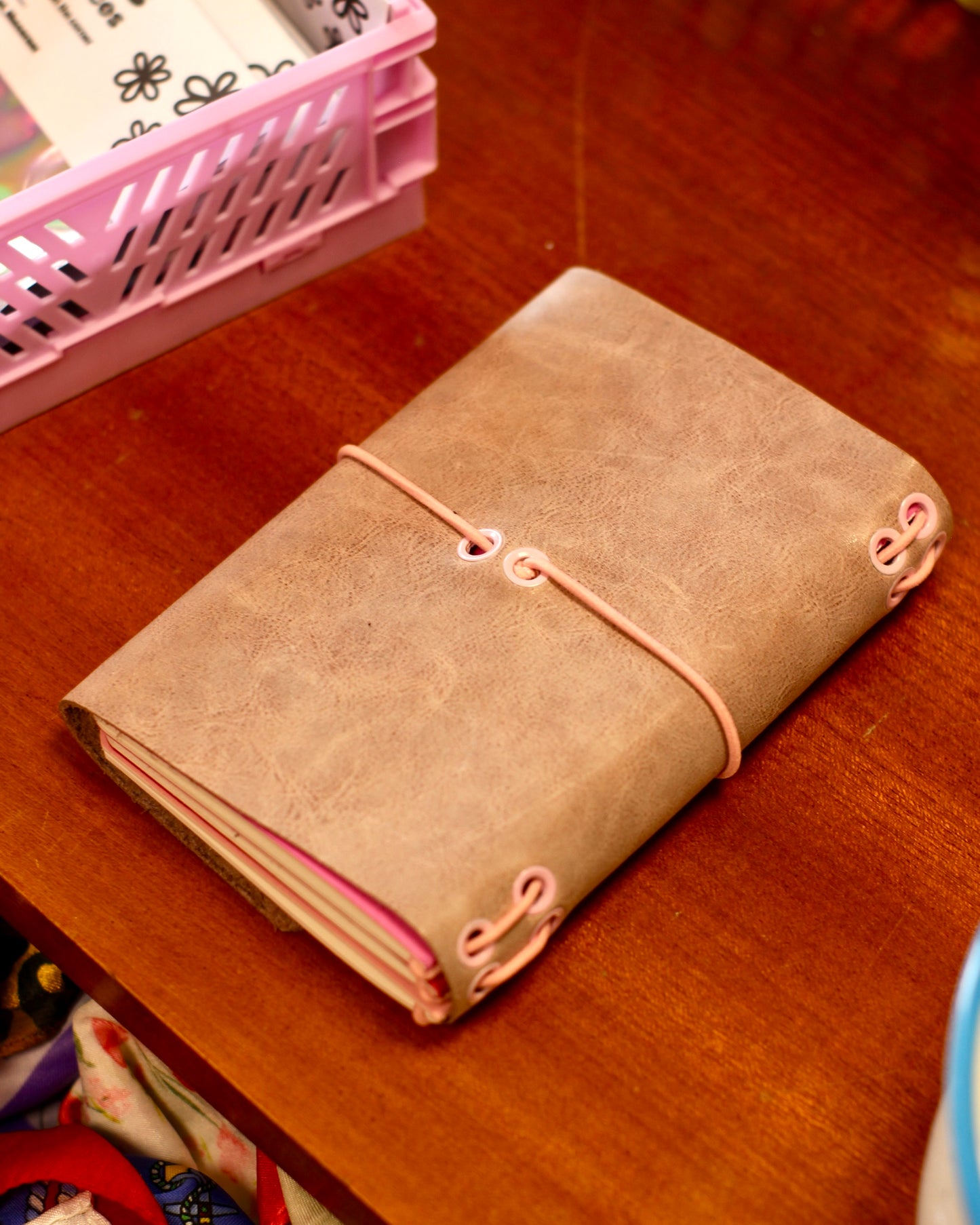 Carnet en cuir - Rose Pastel