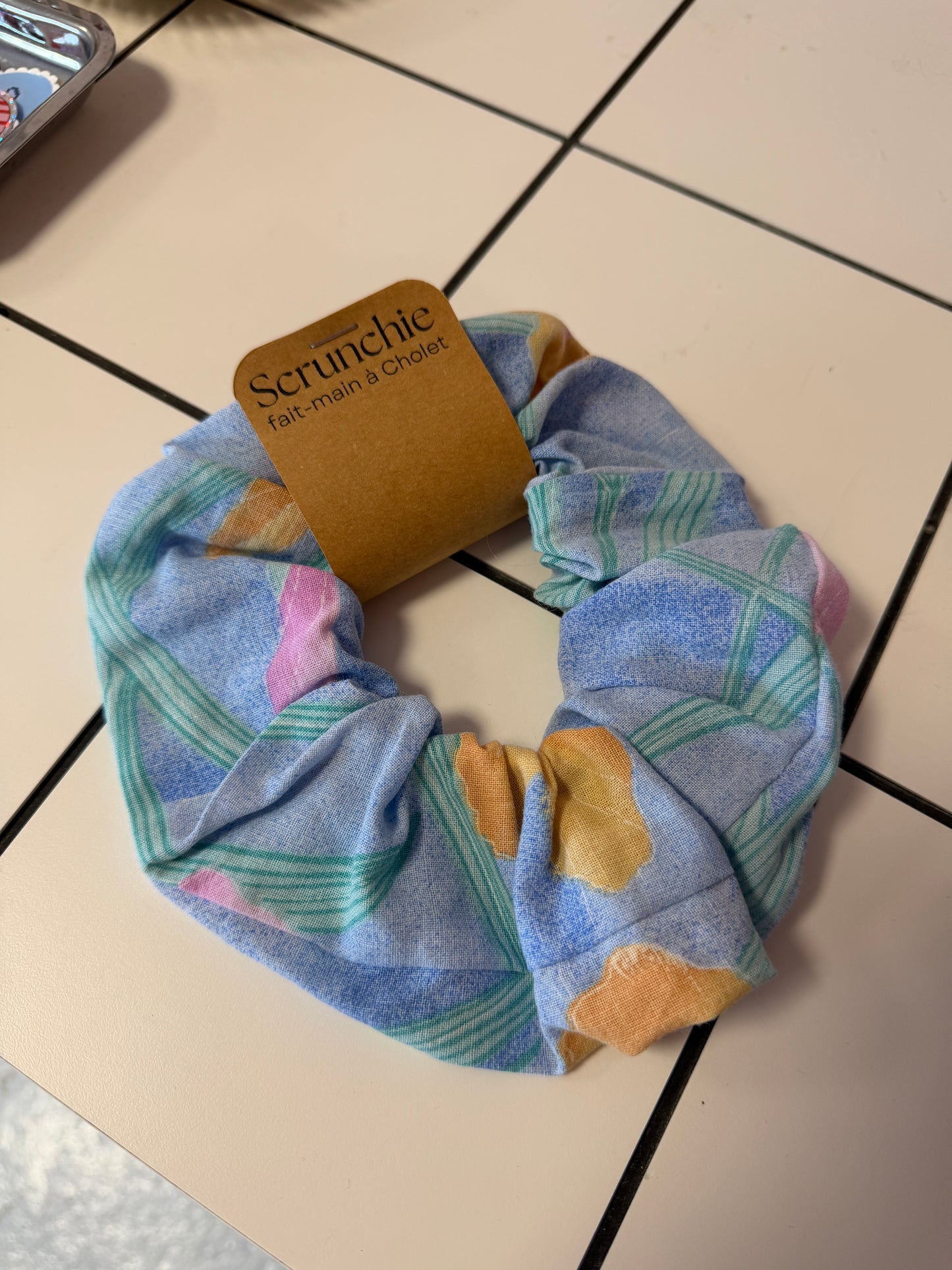 Big Scrunchie Bleu Pastel à fleurs