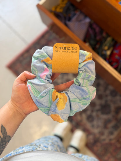 Big Scrunchie Bleu Pastel à fleurs