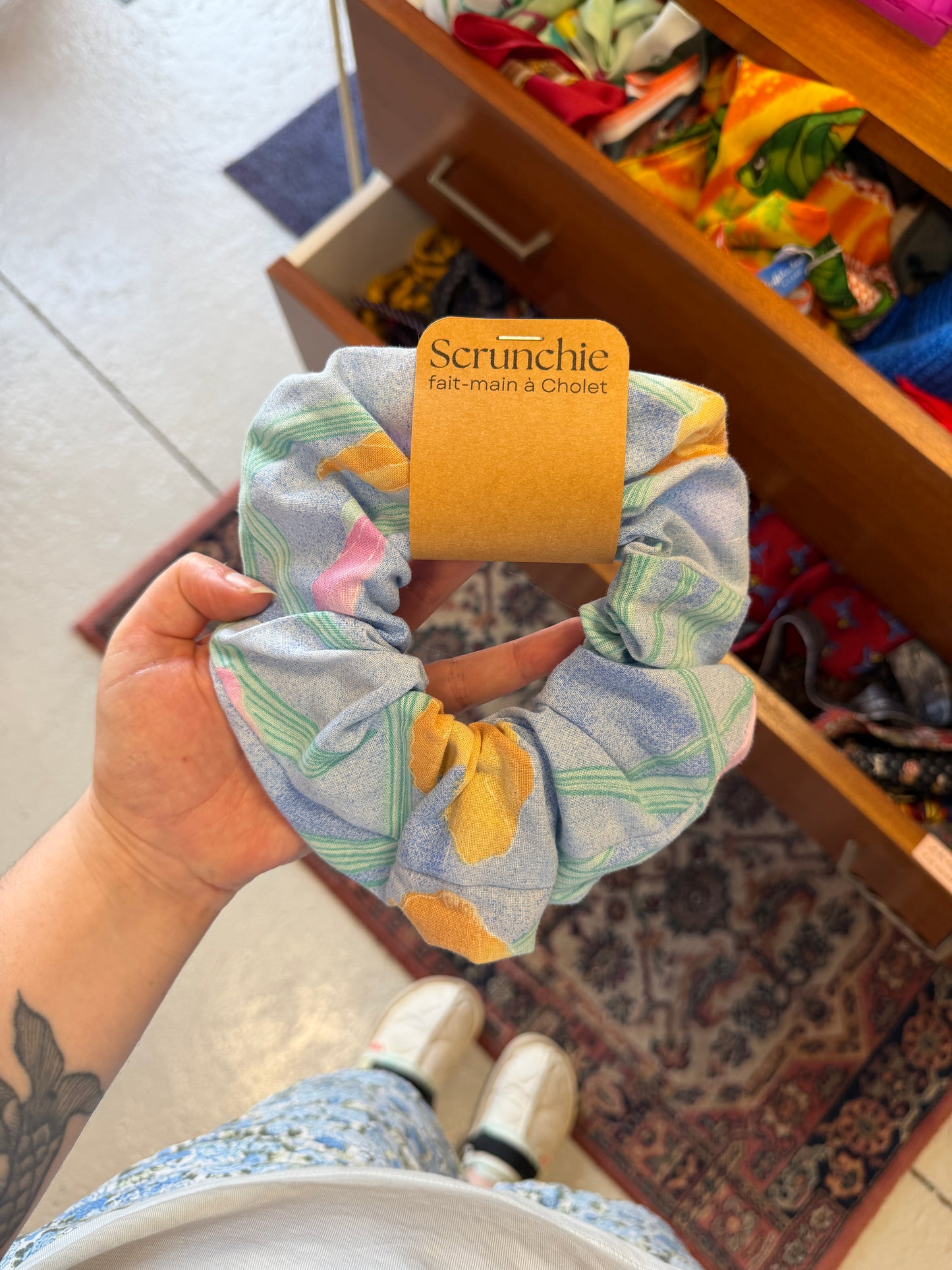 Big Scrunchie Bleu Pastel à fleurs
