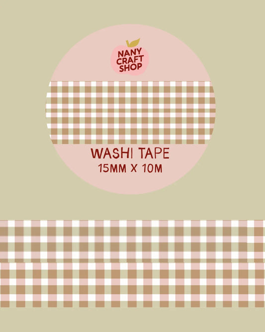 Washi Tape - Vichy rose et vert