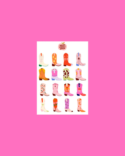 Planche de stickers bottes de cowboy A6