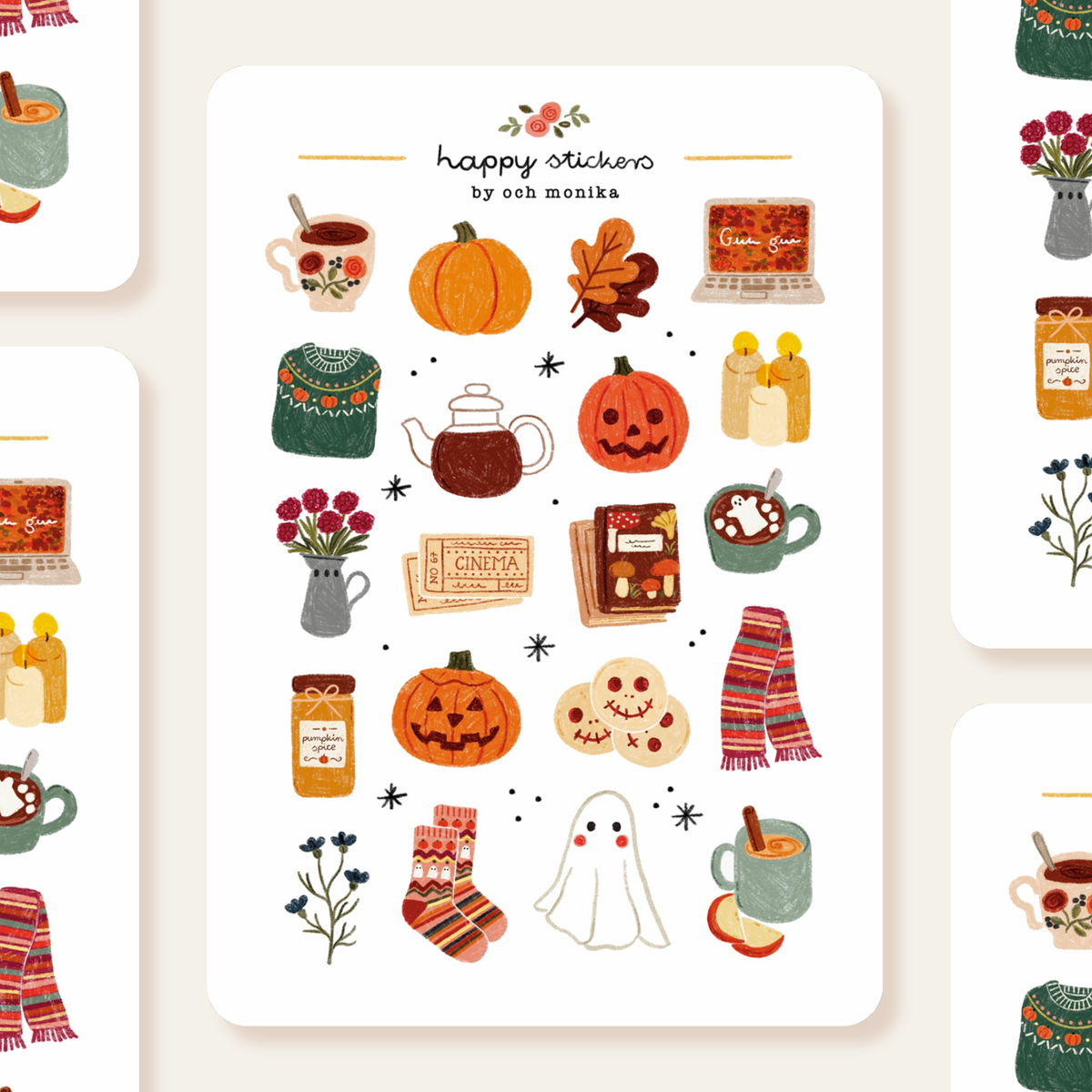 Planche d'autocollants A6 - Halloween cosy