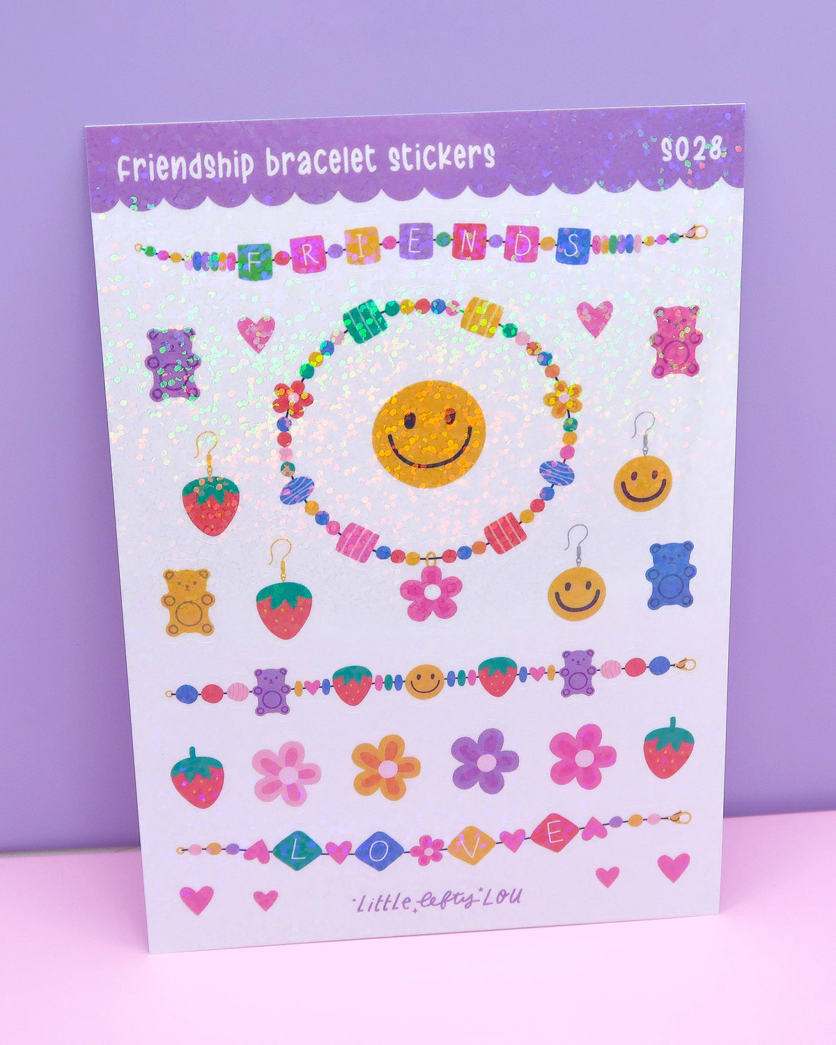 Planche d'autocollants A6 - Bracelet d'amitié holographique pailletée