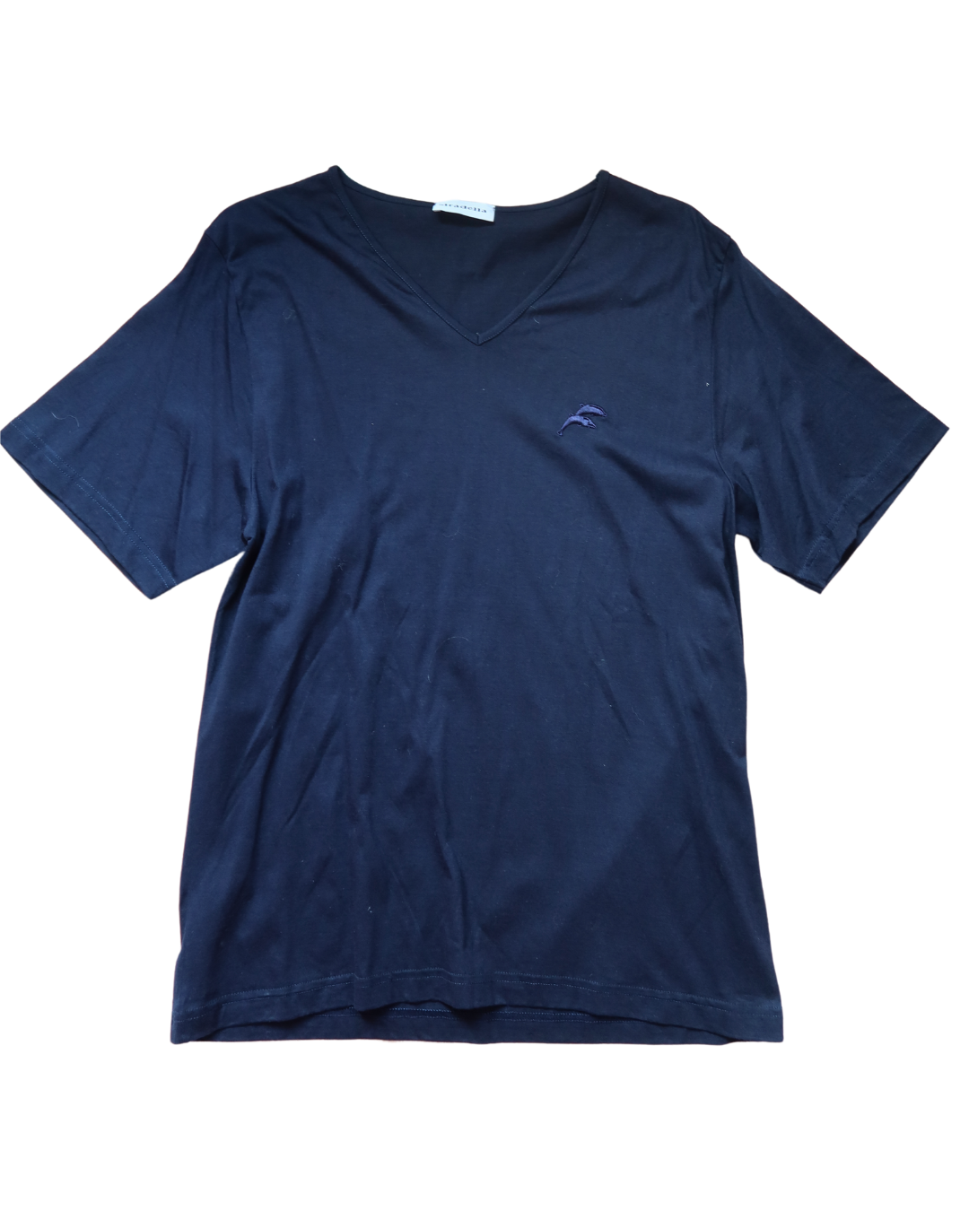 T-shirt bleu marine brodé dauphins | T. L