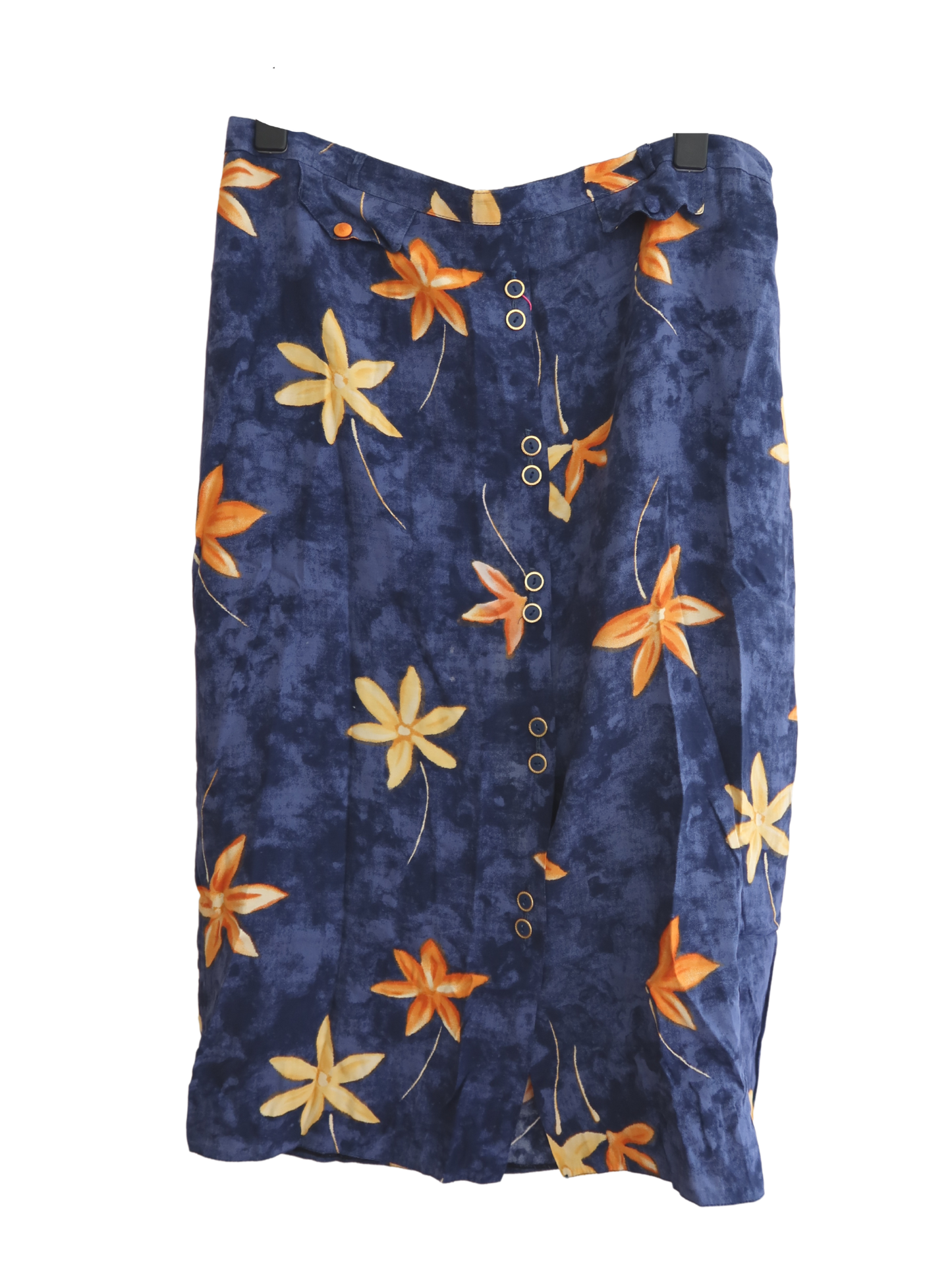 Jupe bleu boutonnée à fleurs | XL