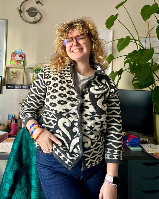 Cardigan noir et blanc à motifs | S