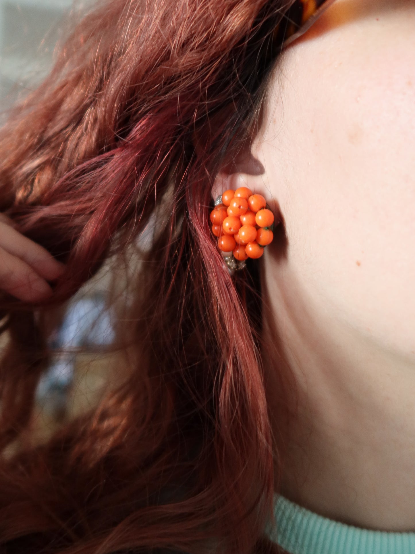 Boucle d'oreille perles oranges