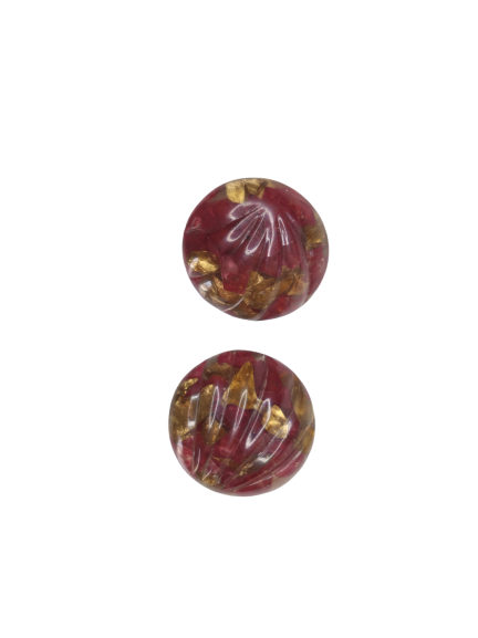 Boucle d'oreille transparente bordeaux et dorées