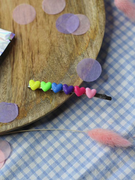 Barrette à cheveux arc-en-ciel coeurs